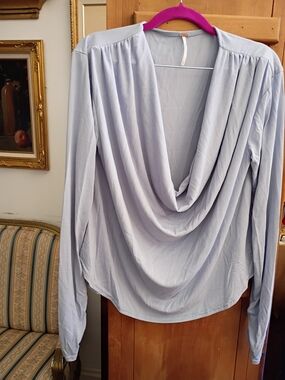 Free People Light Blue Draped Cowl Long-Sleeve Top Never Worn